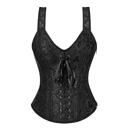 Valin Damen Push-up Vollbrust Korsett Korsage Schnüren Kunststoff entbeint Schwarz Schultergurten Shapewear Corsage,Größe 40-42,V6806 von Valin