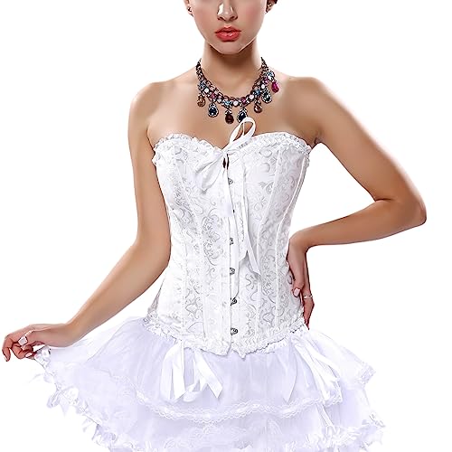 Valin Damen Push-up Vollbrust Korsett Korsage Schnüren Kunststoff entbeint Weiß Braut Shapewear Corsage,Größe 34-36,V819 von Valin