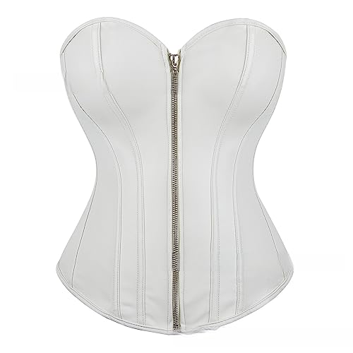 Valin Damen Push-up Vollbrust Korsett Korsage Schnüren Kunststoff entbeint Weiß Kunstleder Shapewear Corsage,Größe 38-40,V2803 von Valin