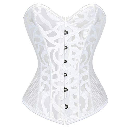 Valin Damen Push-up Vollbrust Korsett Korsage Schnüren Kunststoff entbeint Weiß Mesh Shapewear Corsage,Größe 44-46,V7089 von Valin