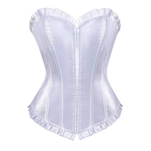 Valin Damen Push-up Vollbrust Korsett Korsage Schnüren Kunststoff entbeint Weiß Spitze Shapewear Corsage,Größe 42-44,V015 von Valin