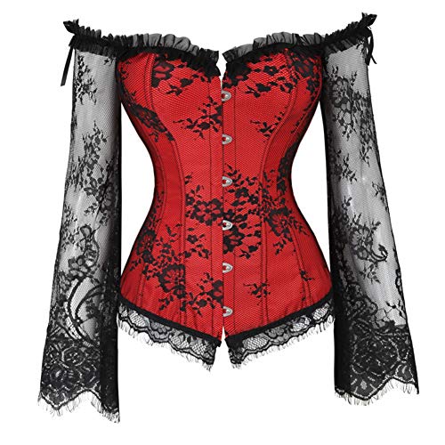 Valin Damen Retro Schnürt Sich Corsage Korsett Vollbrust Top Korsett Kunststoff entbeint,C714,Rot,M von Valin