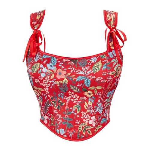 Valin Damen Rot Push up Überbrust Korsett Top Blumen Rücken Schnürung Korsage Corsage,38-40,C8010 von Valin
