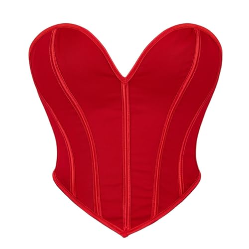 Valin Damen Rot Push up Überbrust Korsett Top Einfarbiges Rücken Schnürung Korsage Corsage,36-38,C8463 von Valin