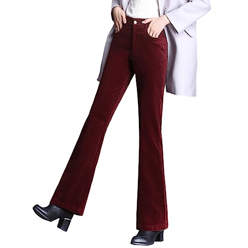 Valin Damen Schlaghose Burgunderrot Hohe Taille großen Größen Hose Frühling und Herbst Dick Kord Business Hose Einfarbig Freizeithose,EU 38,V1028 von Valin