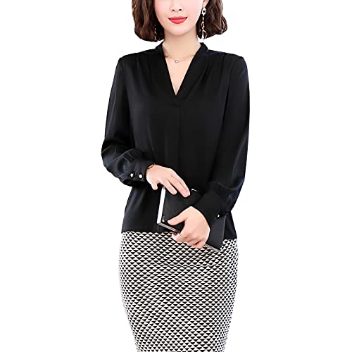 Valin Damen Schwarz Hemdbluse Seide Solide Jumper Hemden Damenbluse Langarm V-Ausschnitt Seidenbluse,M,S1901 Valin Damen Schwarz Hemdbluse Seide Solide Jumper Hemden Damenbluse Langarm V-Ausschnitt Seidenbluse,M,S1901 von Valin