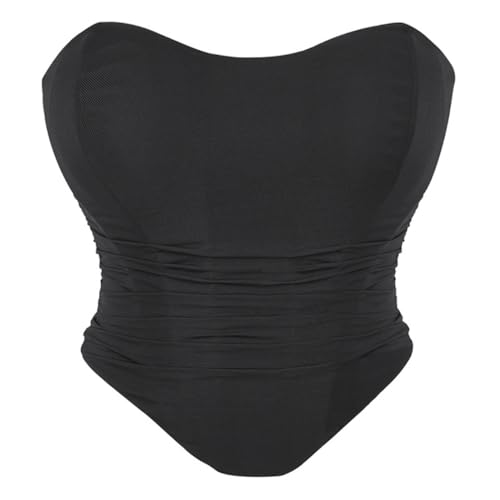 Valin Damen Schwarz Push up Überbrust Korsett Top Einfarbiges Rücken Schnürung Korsage Corsage,32-34,C855 von Valin