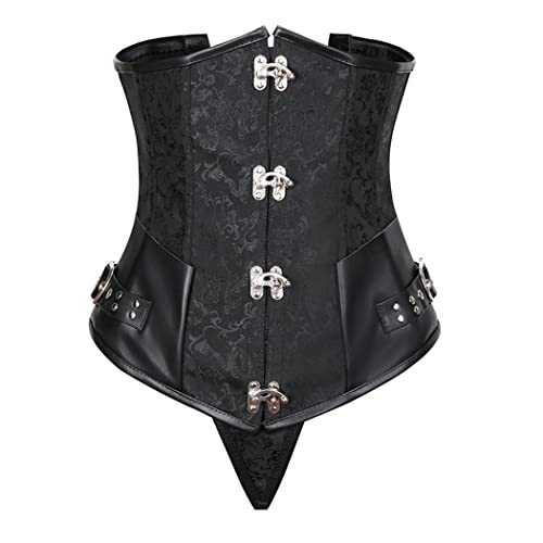 Valin Damen Schwarz Vintage Korsage Korsett Shapewear Gothic Korsett Mit Stahlknochen Schnüren Corsage,44-46,C751 von Valin