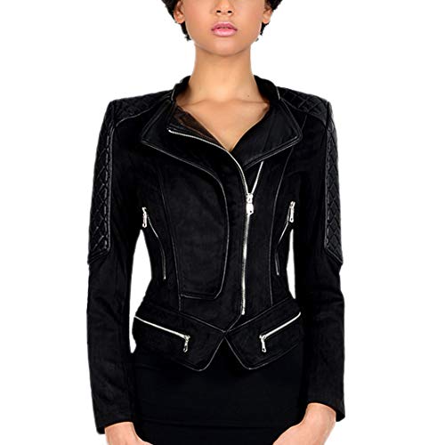 Valin Damen Schwarz Wildlederjacke Kunstleder Bikerjacke mit Reißverschluss,P2470,S von Valin