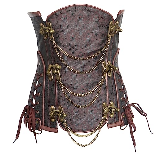Valin Damen Unterbrust Korsett Korsage Schnüren Kunststoff entbeint Braun Gothic Shapewear Corsage,Größe 40-42,V2083 von Valin