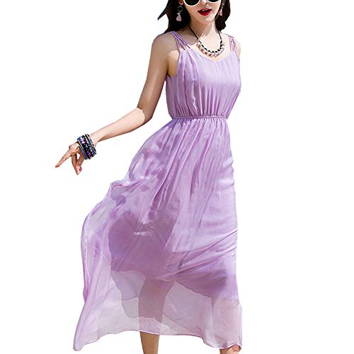 Valin Damen Violett Seiden Kleid Ohne Arm Trägerlos Solide 100% Seiden Langes Seiden Kleid,V8033,XL von Valin