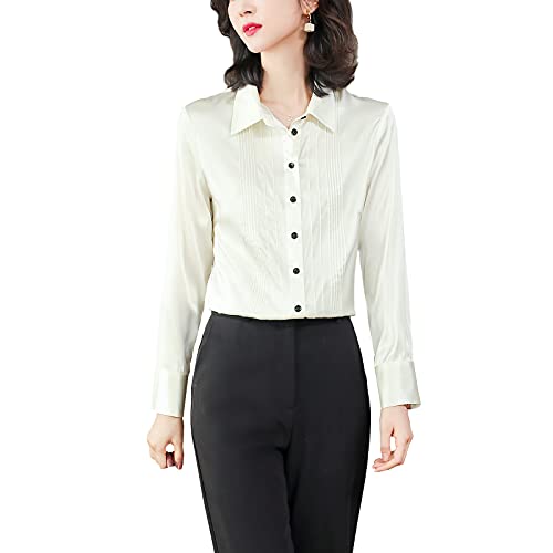 Valin Damen Weiß Hemdbluse Seide Solide Button Down Hemden Damenbluse Langarm Revers Seidenbluse,XL,S6619 von Valin