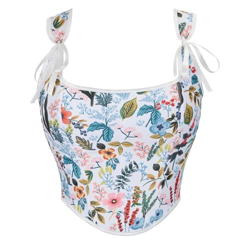 Valin Damen Weiß Push up Überbrust Korsett Top Blumen Rücken Schnürung Korsage Corsage,30-32,C8010 von Valin