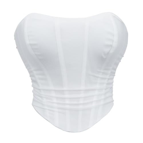 Valin Damen Weiß Push up Überbrust Korsett Top Einfarbiges Rücken Schnürung Korsage Corsage,32-34,C855 von Valin
