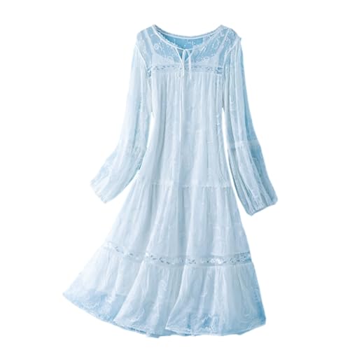 Valin Damen Weiß Seidenkleid Einfarbiges Rundhals 3/4-Arm 100% Seide Kleid Luftiges Hoch Taillierte Besticktes Mitten Mulberry Seidenkleid,EU 36,D2263 von Valin