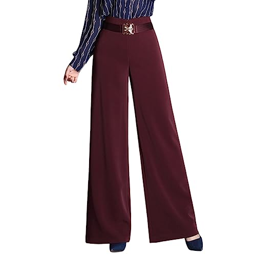 Valin Damen Weite Hosen Dunkelrot Hohe Taille großen Größen Hose Frühling und Herbst Freizeit Business Hose Einfarbig Freizeithose,EU 48,V801 von Valin