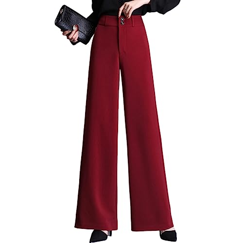 Valin Damen Weite Hosen Rot Hohe Taille großen Größen Hose Frühling und Herbst Dick Freizeit Business Hose Einfarbig Freizeithose,EU 44,V656 von Valin