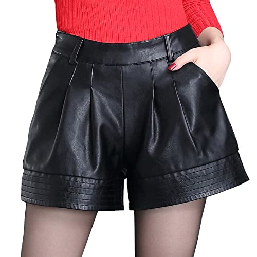 Valin VF6901 Damen Große Größe Hohe Taille Kunstleder Shorts Leder Kurze Hose,Schwarz,3XL von Valin