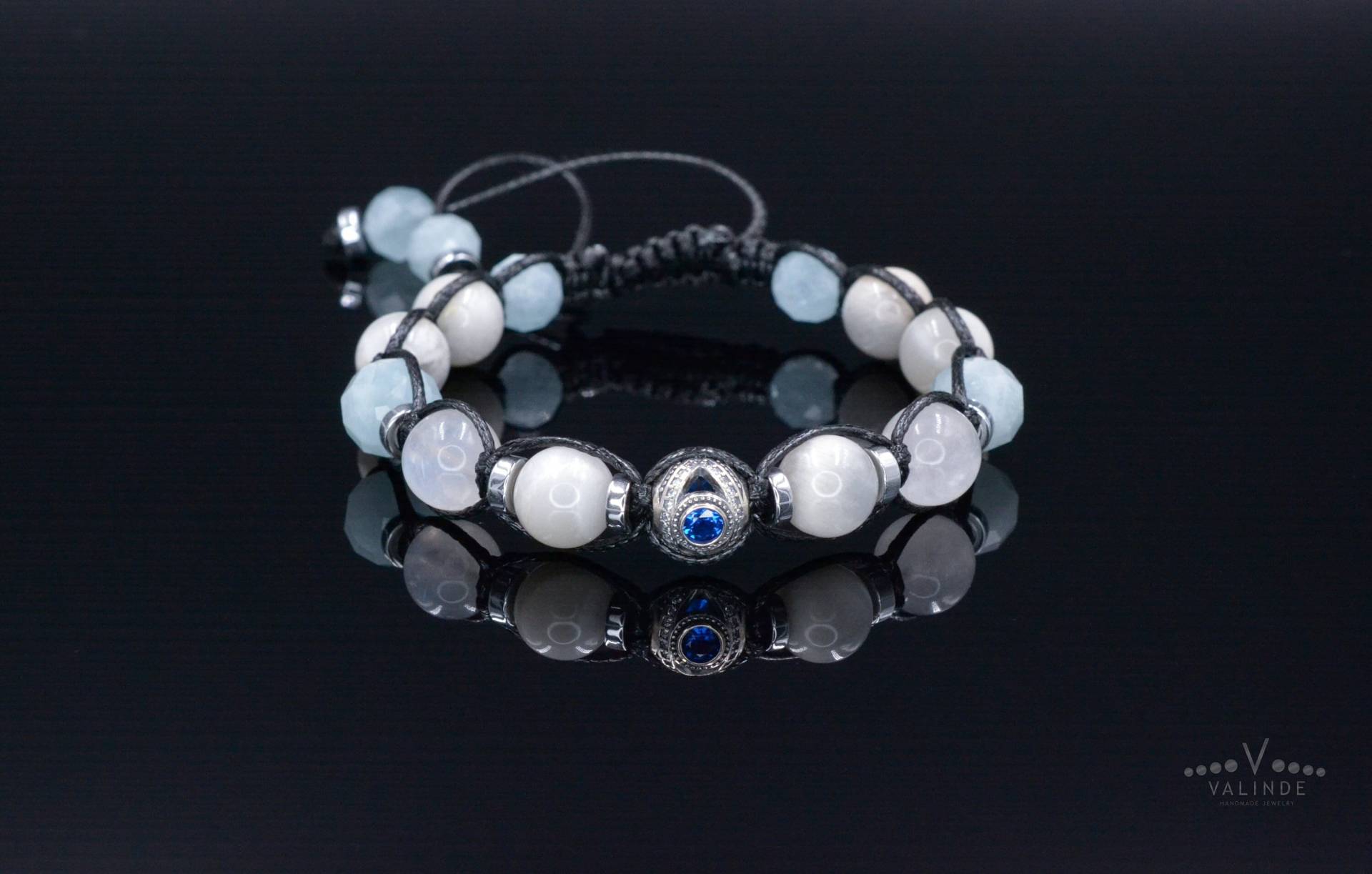 925 Silber Perlen Armband - Weißer Sonnenstein Mondstein Aquamarin Kristall Armband Geschenk Für Männer Verstellbares Herren von Valinde