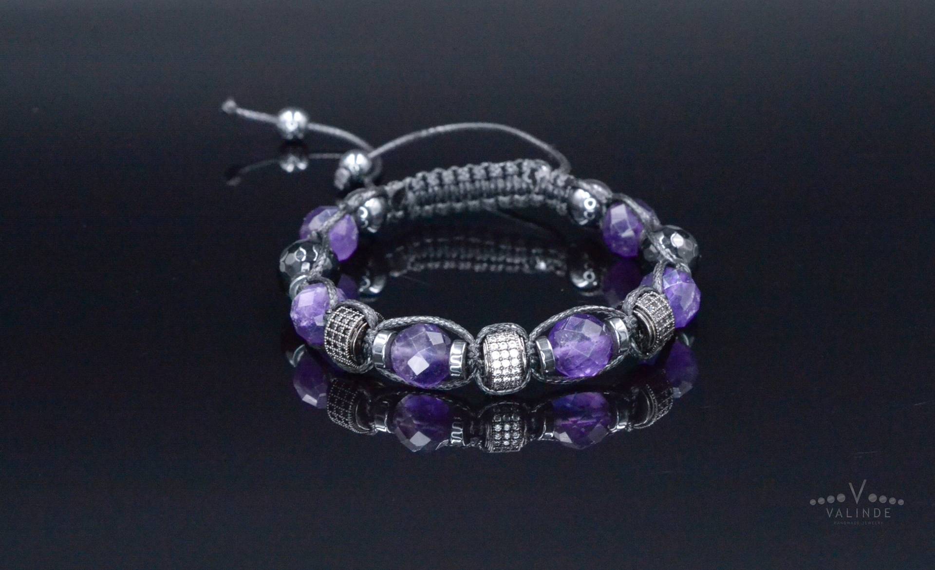 Amethyst Kristall Armband - Herren Lila Achat Hämatit Geflochtenes Zirkonia Perlen Verstellbares Geschenk Für Männer von Valinde