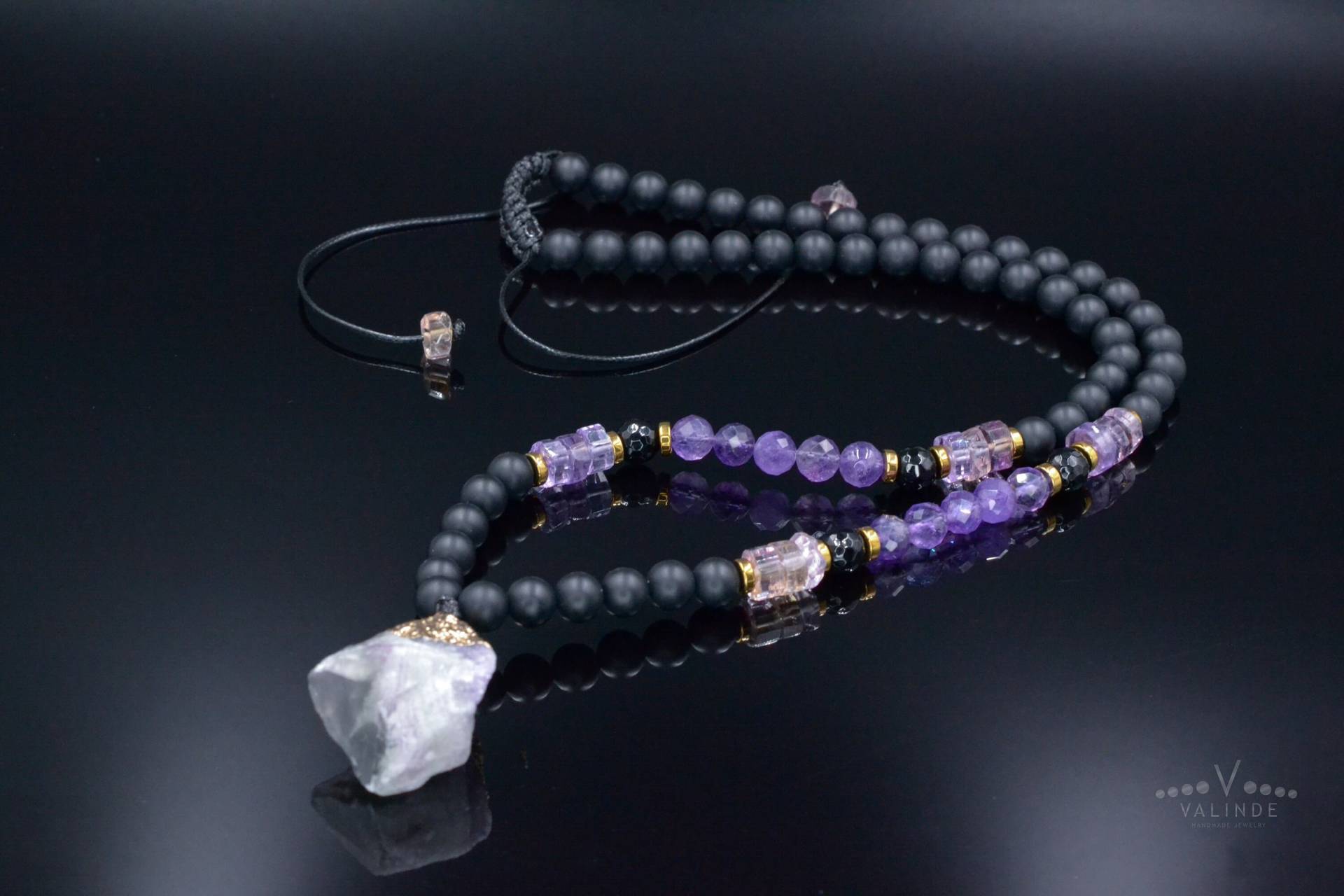 Ametrin Amethyst Kristall Halskette - Herren Fluorit Anhänger Lange Verstellbare Schwarzer Onyx Geschenk Für Männer von Valinde