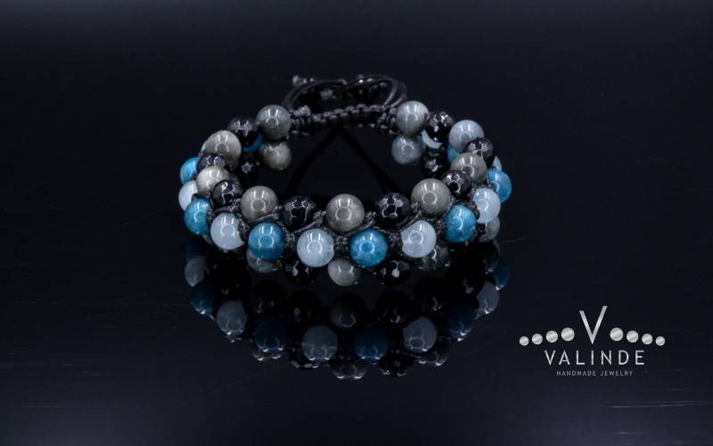 Apatit Dreifach Armband Herren Aquamarin Geschenk Für Männer Kristall Falkenauge 3-Reihig Verstellbares von Valinde