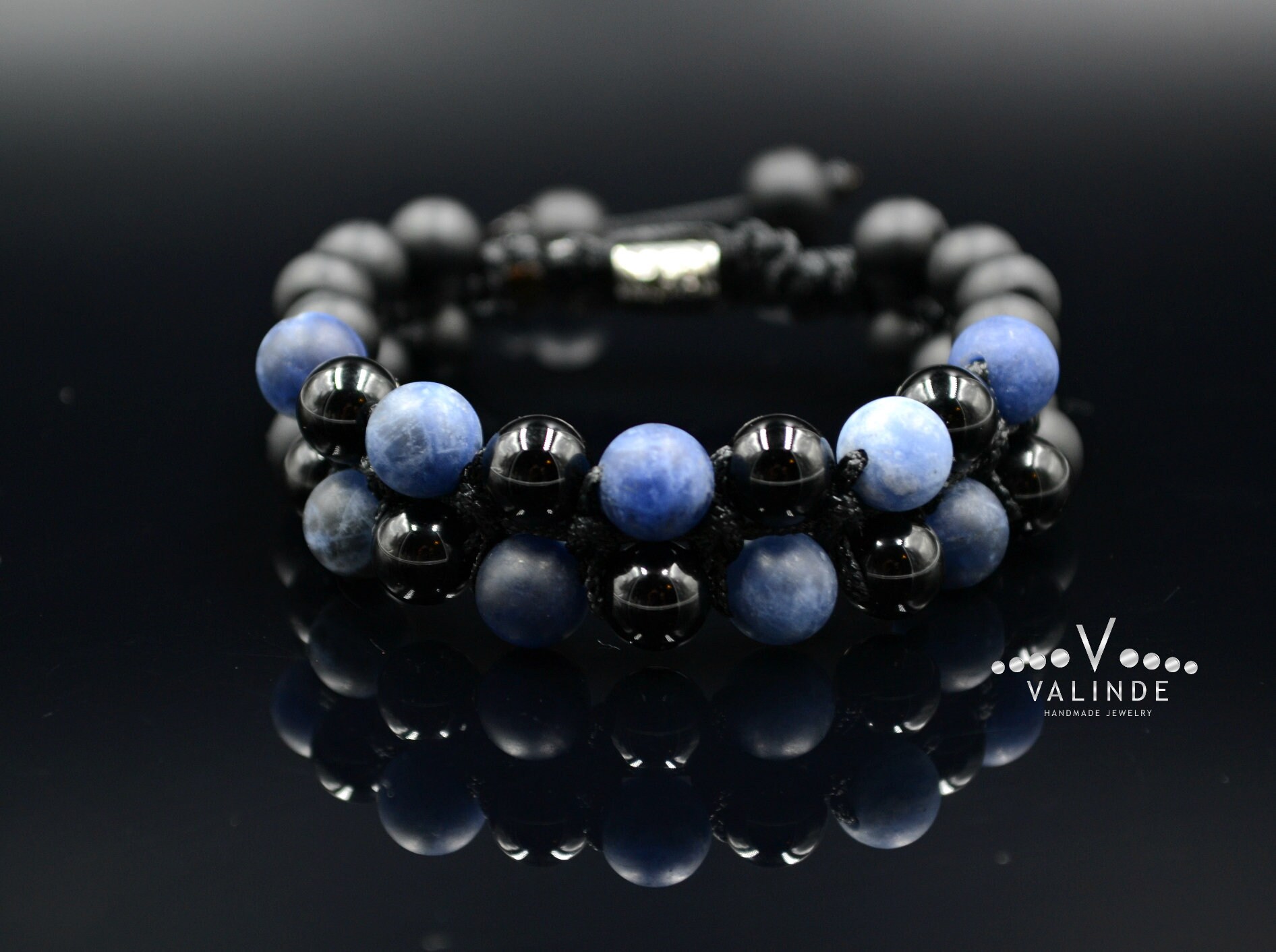 Blauer Sodalith Armband Achat Doppelperlen Onyx Geschenk Für Männer Verstellbares 2Reihiges von Valinde