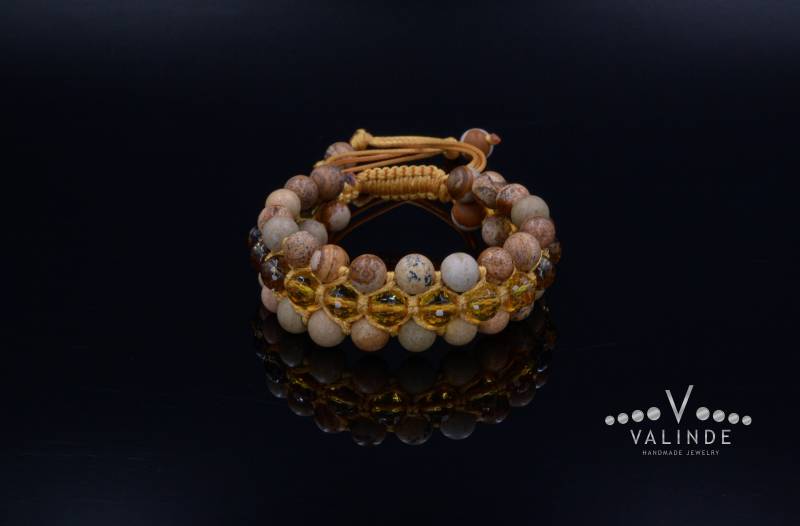 Citrin Dreireihiges Armband Für Männer - Herrenarmband Jaspis Perlen Geschenk Makramee Kristall Verstellbares von Valinde