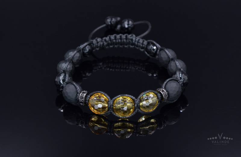 Citrin Kristall Armband Herren Schwarz Onyx Luxus Zirkonia Achat Makramee Verstellbares von Valinde
