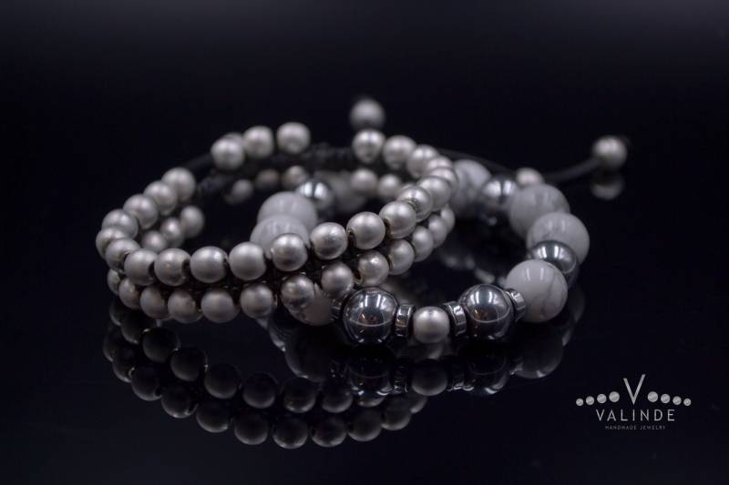 Damen Howlith Und Hämatit Armband Set/Verstellbare Armbänder Geschenk Für Frau Silber Doppelreihiges von Valinde