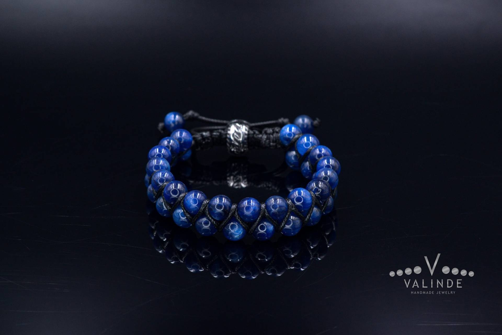 Echtes Kyanit Armband Herren Doppelreihiges Makramee Geschenk Für Männer Blaue Perlen Mann Stone Verstellbar von Valinde