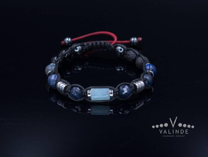 Echtes Saphir Armband Herren Aquamarin Kristall Geschenk Für Männer Weihnachtsgeschenk Einstellbares Makramee Kyanit Perlen von Valinde