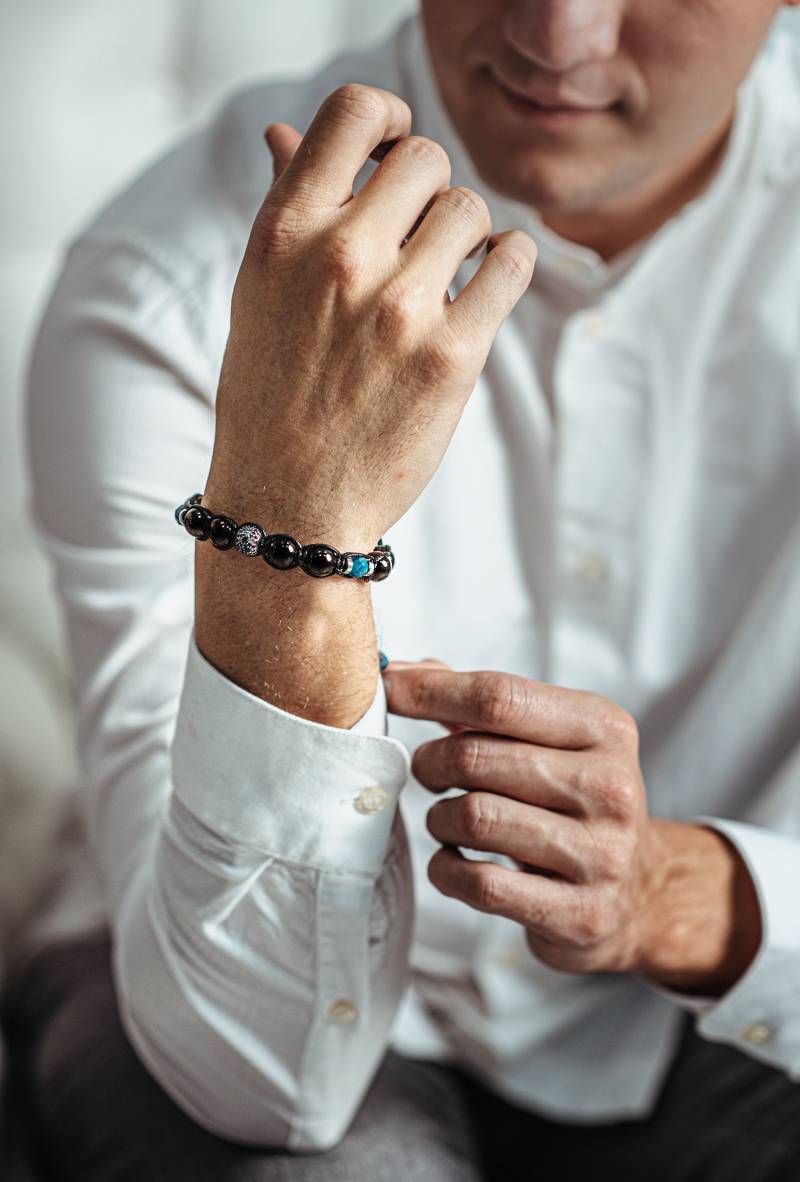 Echtes Shungit & Apatit Armband - 925 Sterling Silber Perlenarmband Verstellbares Kristall Geschenk Für Männer Stein von Valinde