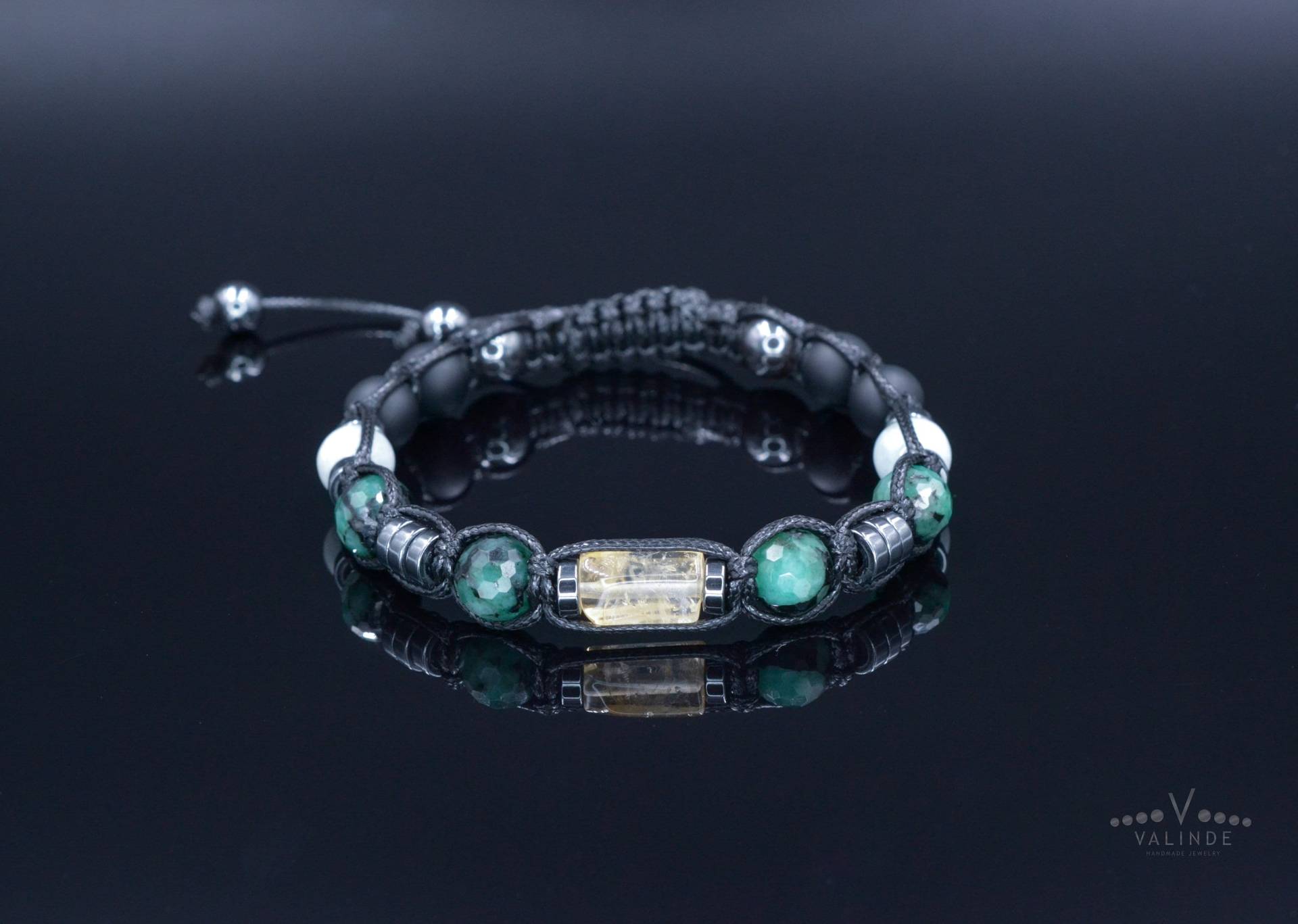 Echtes Smaragd Armband Für Herren - Citrin Perlen Geschenk Männer Verstellbares Kristall Schwarzer Onyx & Jade von Valinde