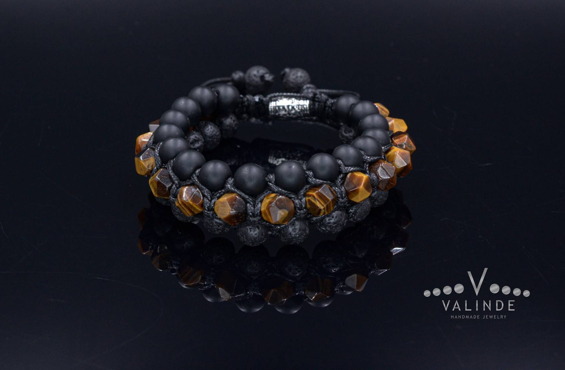 Facettiertes Tigerauge Dreifach Armband Onyx Lava Stein 3Reihig Rohperlen Schwarzer Makramee Geschenk Für Männer von Valinde