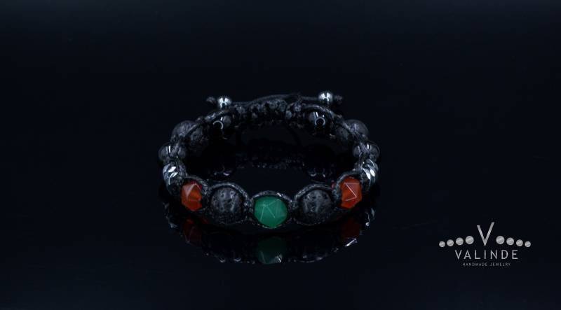 Feuer Achat Armband Herren Schwarzer Lavastein § Perlenarmband Geschenk Für Männer Verstellbares Makramee Kristall von Valinde