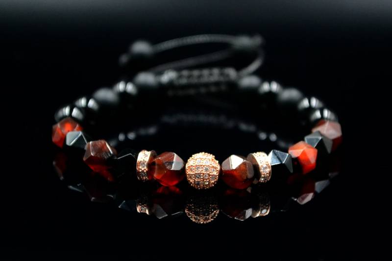 Feuer Achat Armband Zirkonia Rohperlen Schwarzer Luxus Kristall Geschenk Für Männer Einstellbar von Valinde