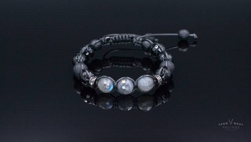 Blitz Labradorit Armband - Herren Onyx Edelstein Geflochtenes Verstellbares Geschenk Für Männer Stein Makramee von Valinde