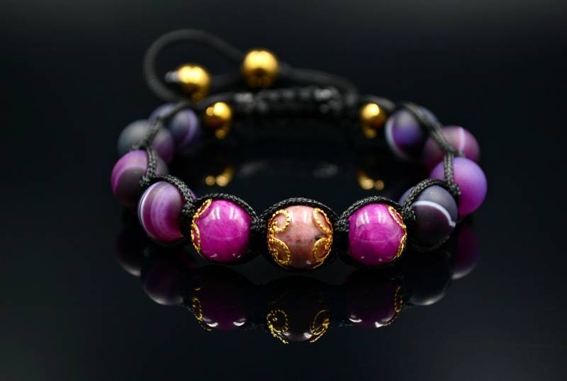 Frauen Lila Achat Perlen Armband Matte Hämatit Edelstein Rhodonit Geschenk Für Sie Stein Makramee von Valinde