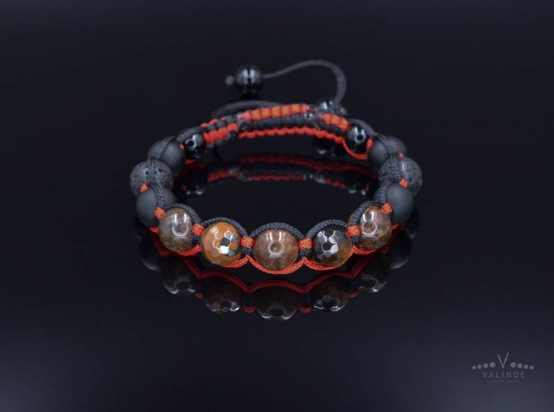 Geflochtenes Herren Armband/Bronzit Schwarzes Onyx Tigerauge Geschenk Für Männer Verstellbares Makramee von Valinde