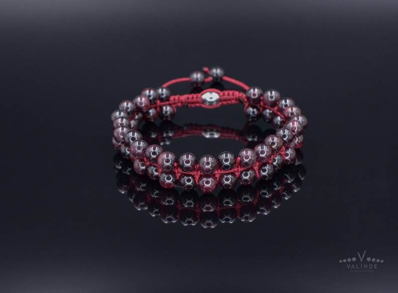 Granat Doppelarmband Herren Stein Armband Edelstein Perlen Zweireihig Geschenk Für Männer Verstellbares Makramee von Valinde