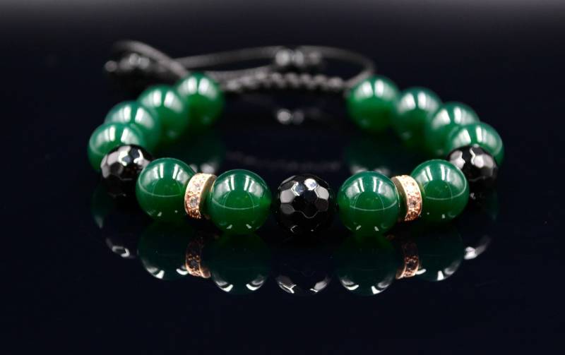 Grün Achat Perlen Armband Damen Edelstein Cubic Zirkonia Freundin Geschenk Verstellbar von Valinde