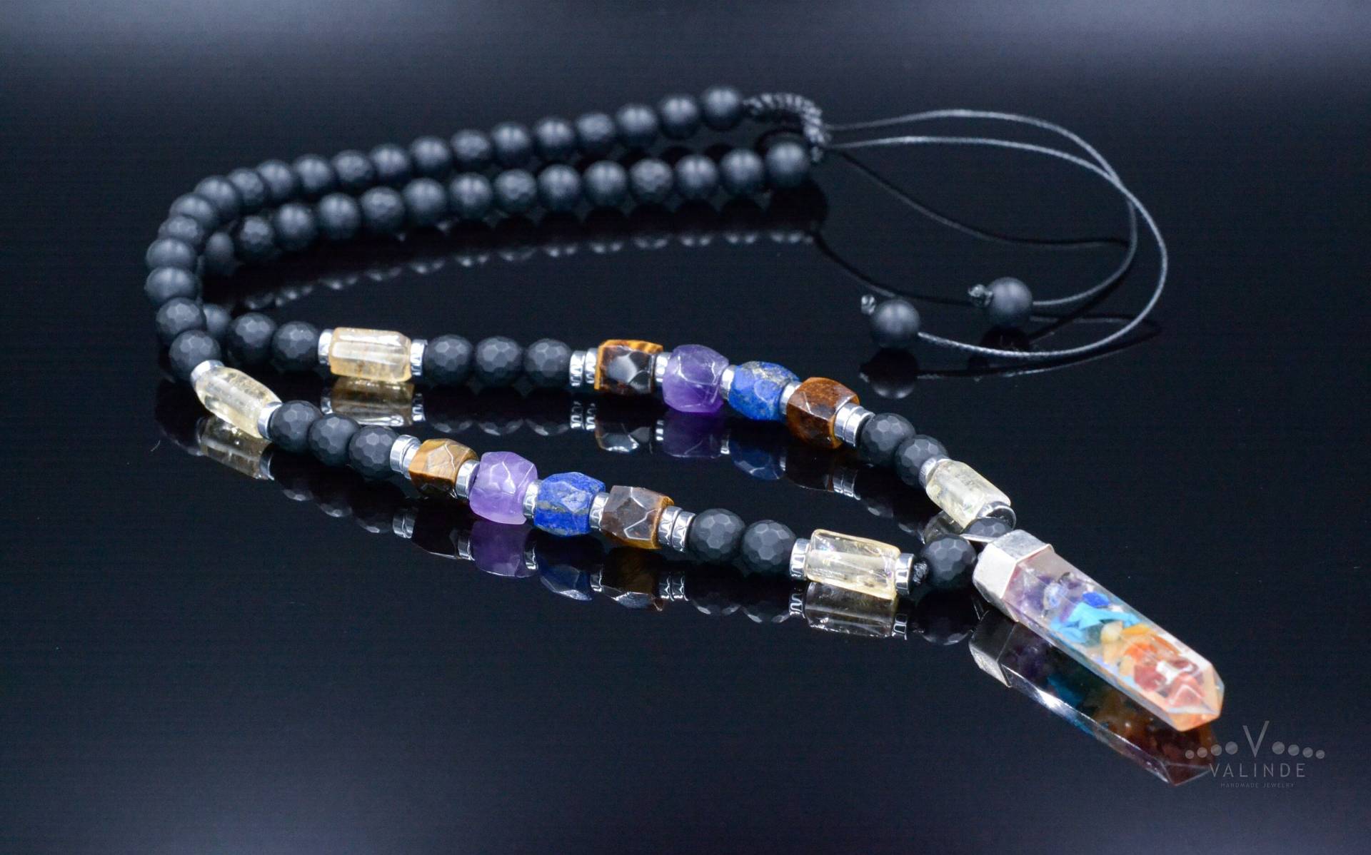 Heilchakra Anhänger Halskette - Citrin Amethyst Onyx Tigerauge Kristall Geschenk Für Männer Lange Perlen Verstellbare von Valinde