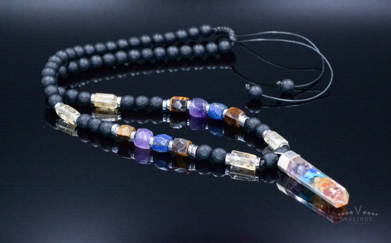 Heilende Chakra Anhänger Halskette - Herren Citrin Amethyst Onyx Tigerauge Kristall Geschenk Für Männer Lange Perlen Verstellbare von Valinde