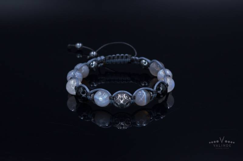 Herren Achat Armband/Mondstein Perlen Geschenk Für Mann Makramee Verstellbar Edelstein von Valinde