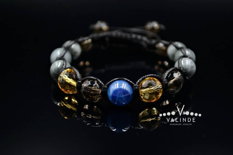 Herren Adlerauge Armband Citrin Luxus Kyanit Bead Makramee Edelstein von Valinde