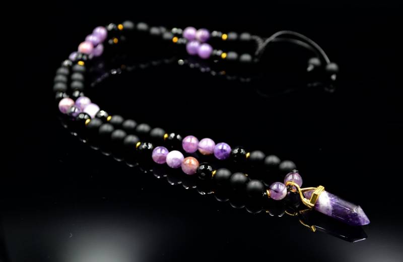 Herren Amethyst Anhänger Halskette Edelstein Perlen Onyx Geschenk Für Männer Kristall Achat Lange von Valinde