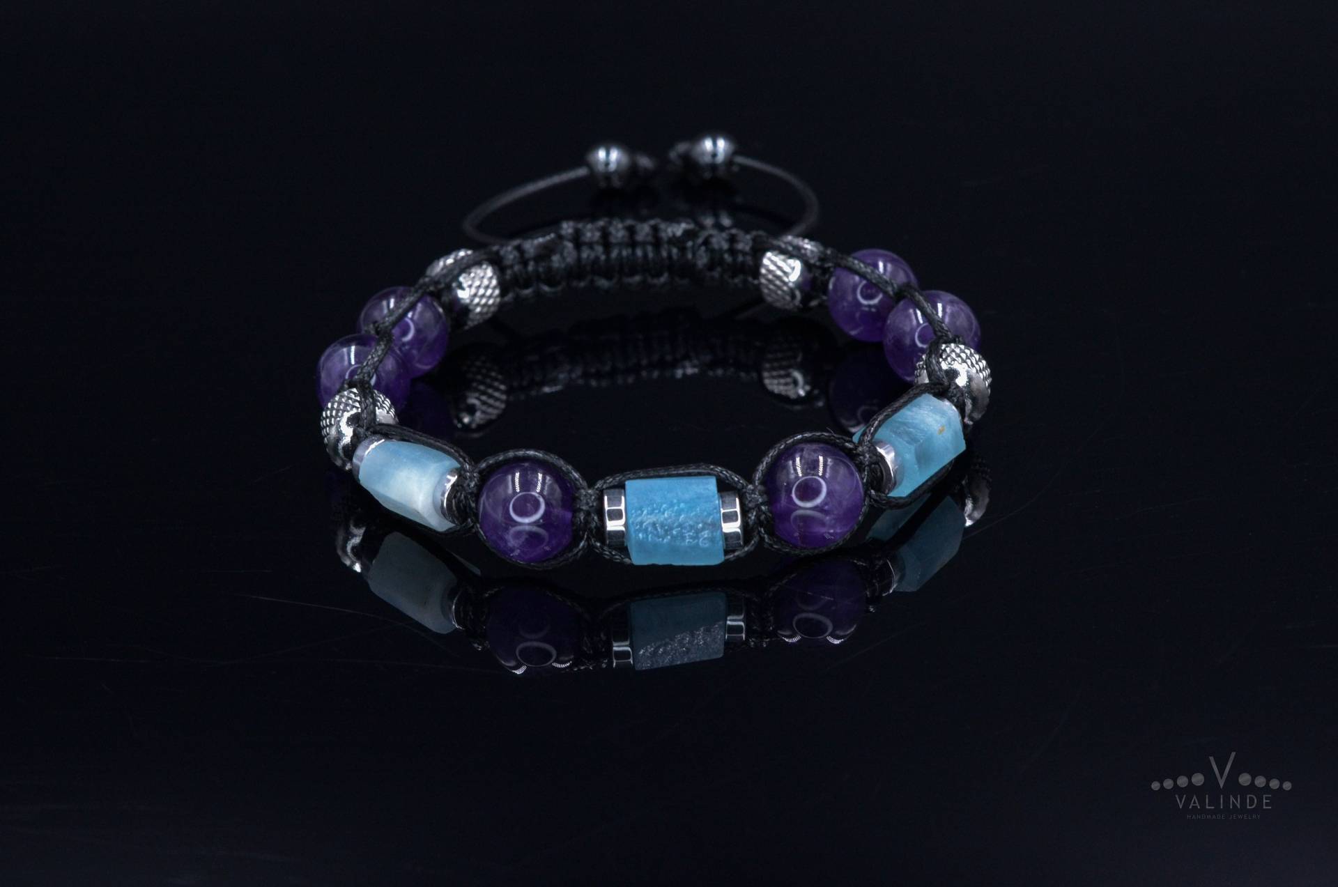 Herren Amethyst Aquamarin Kristall Armband - Geflochtenes Verstellbares Geschenk Für Männer Edelstein Perlenarmband Makramee von Valinde