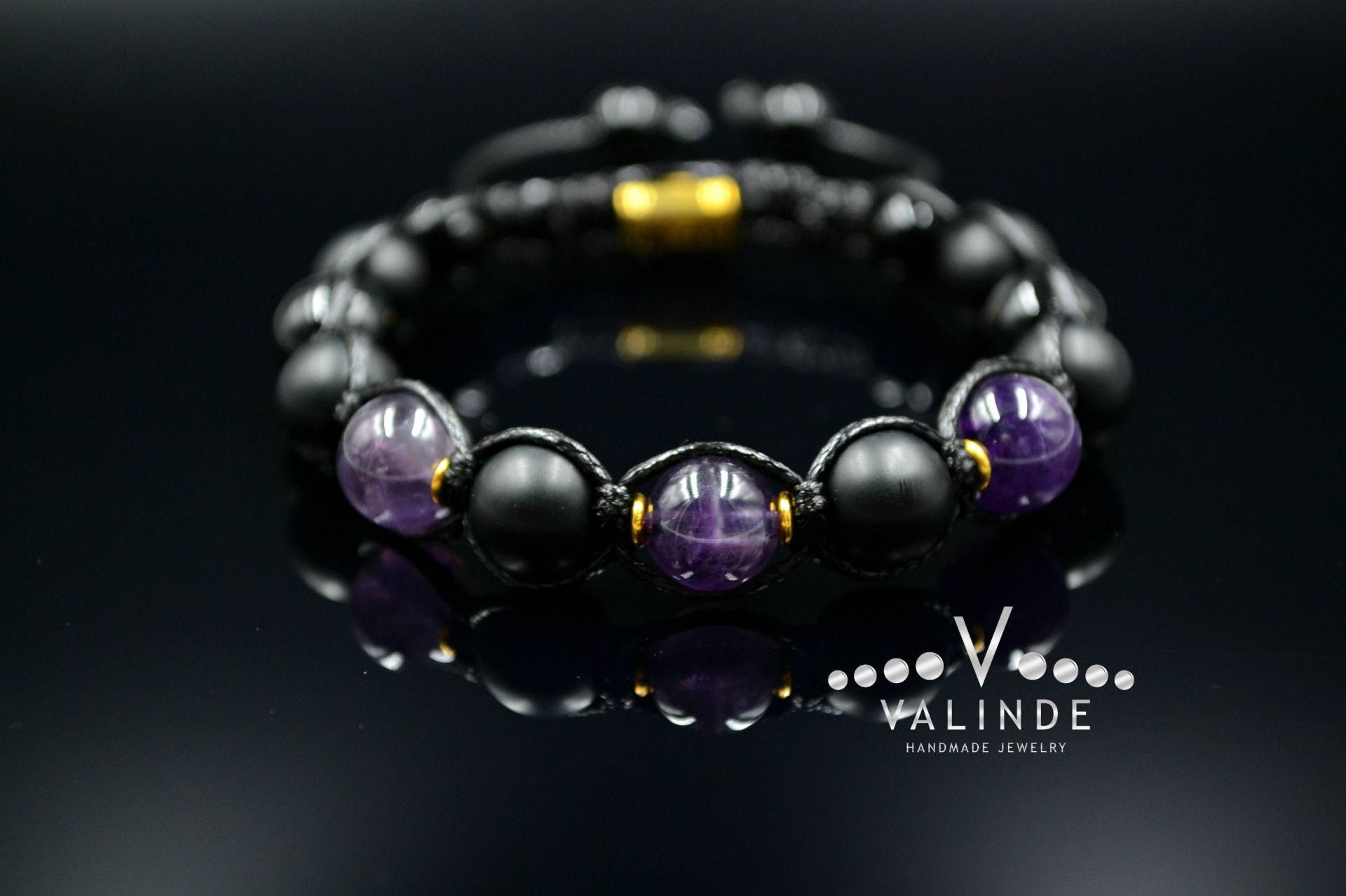 Herren Amethyst Armband Edelstein Perlen Geschenk Für Männer Makramee Onyx Achat Verstellbares von Valinde