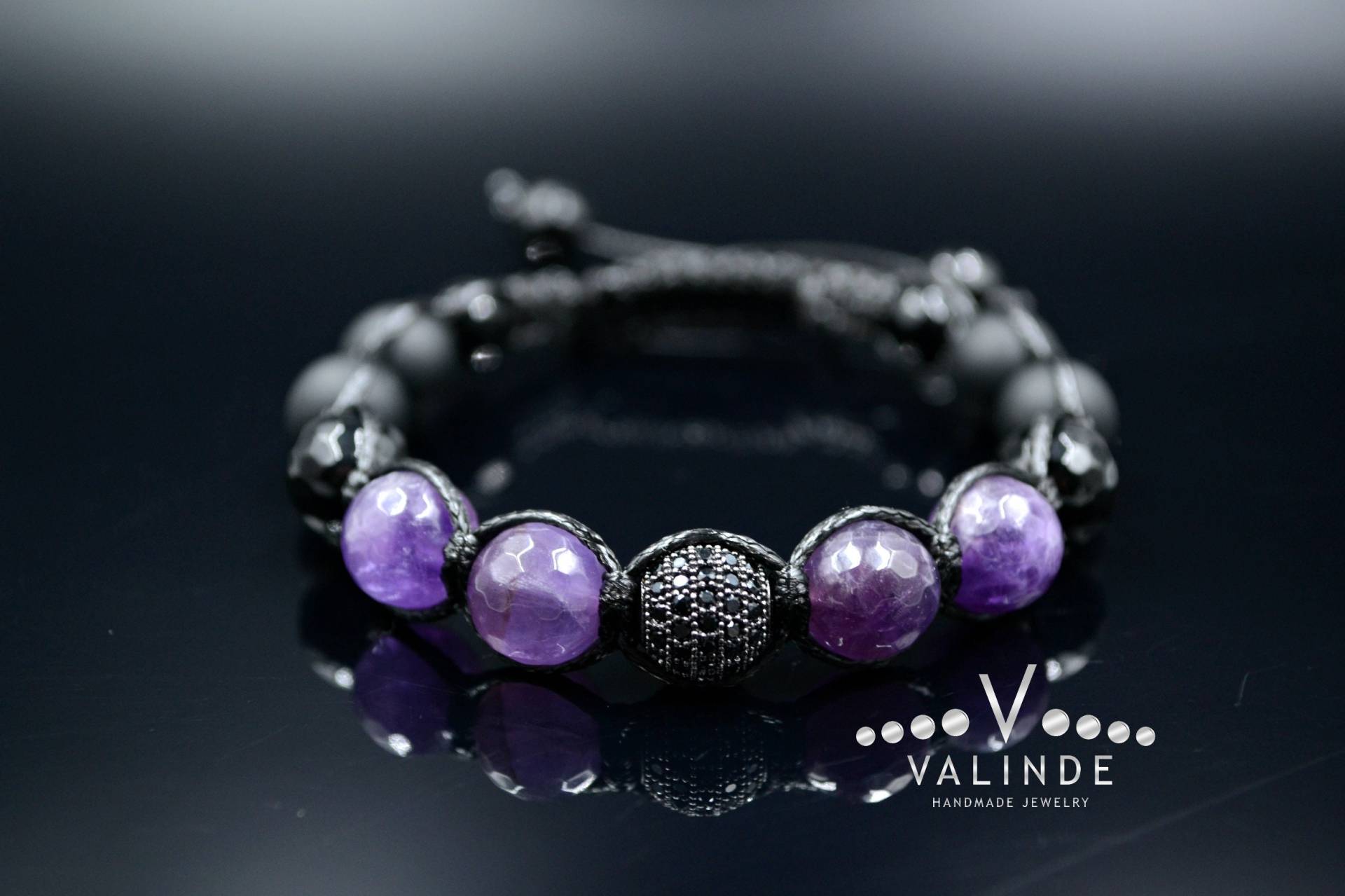 Herren Amethyst Armband Geflochten Zirkonia Perlenarmband Onyx Geschenk Für Männer Verstellbare Stein Kristall von Valinde